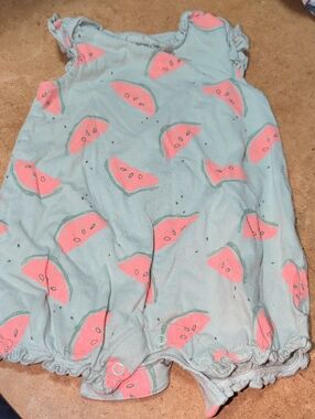 Baby Carter's Watermelon Print Sleeveless Romper - Mint & Pink Size 3-6M